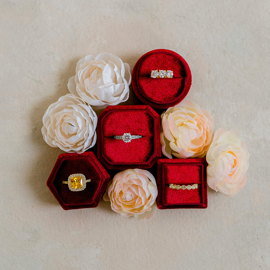 Burgundy Hexagon Velvet Ring Box