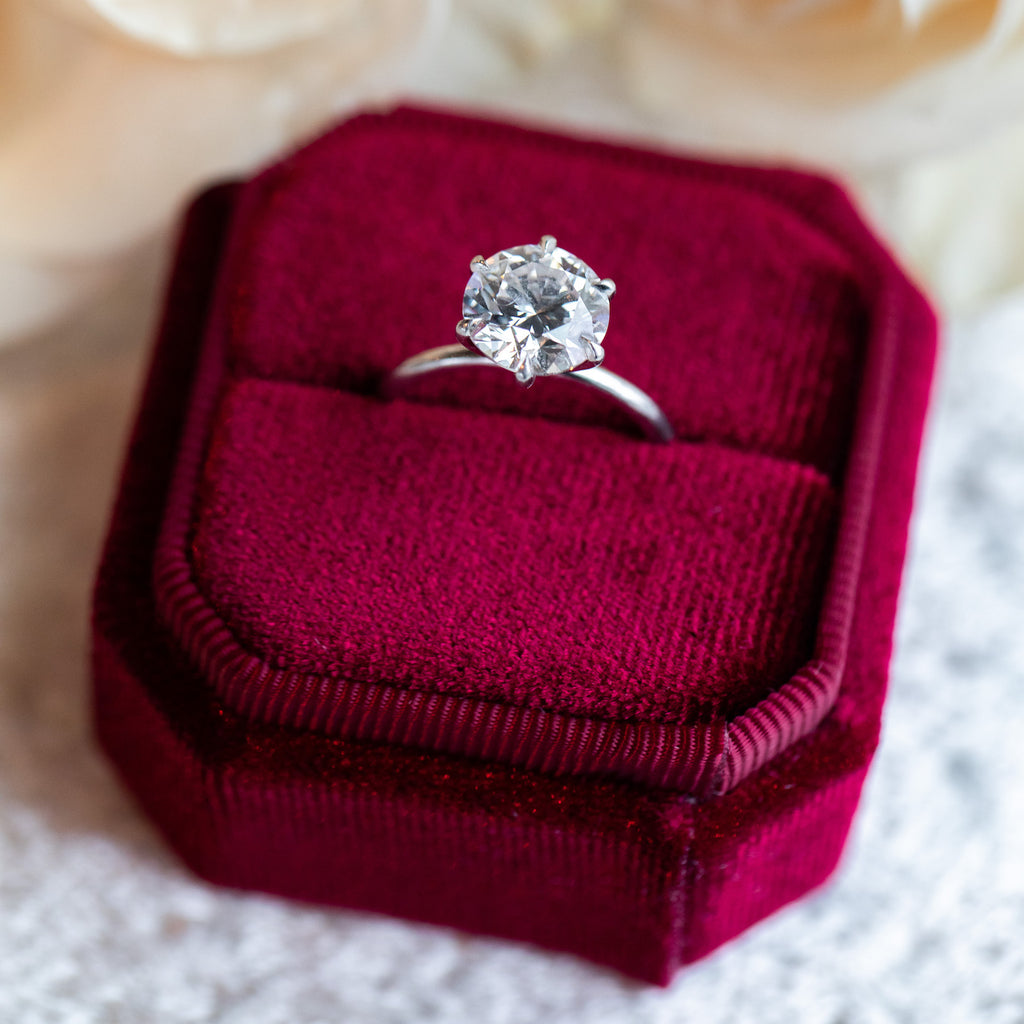 Burgundy Square Octagon Velvet Ring Box