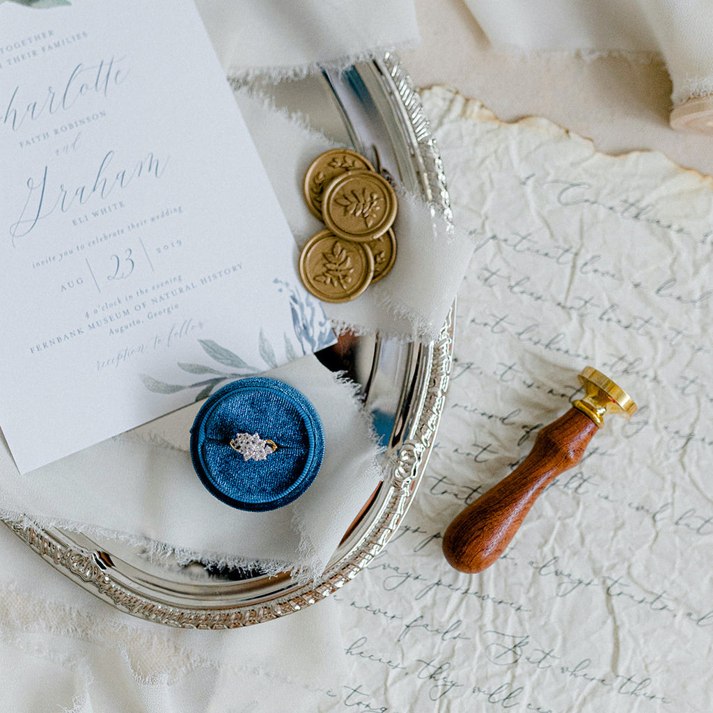 Dark Blue Round Velvet Ring Box