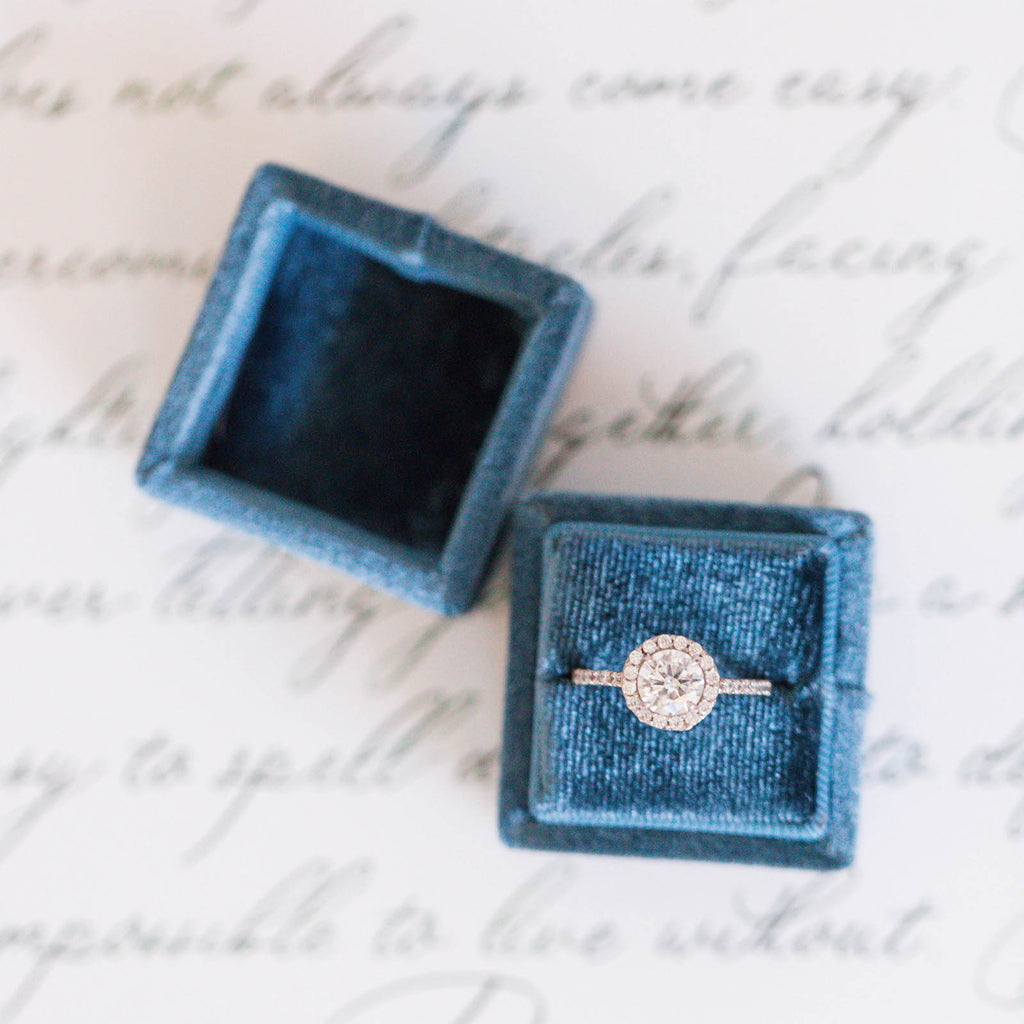 Dark Blue Square Velvet Ring Box