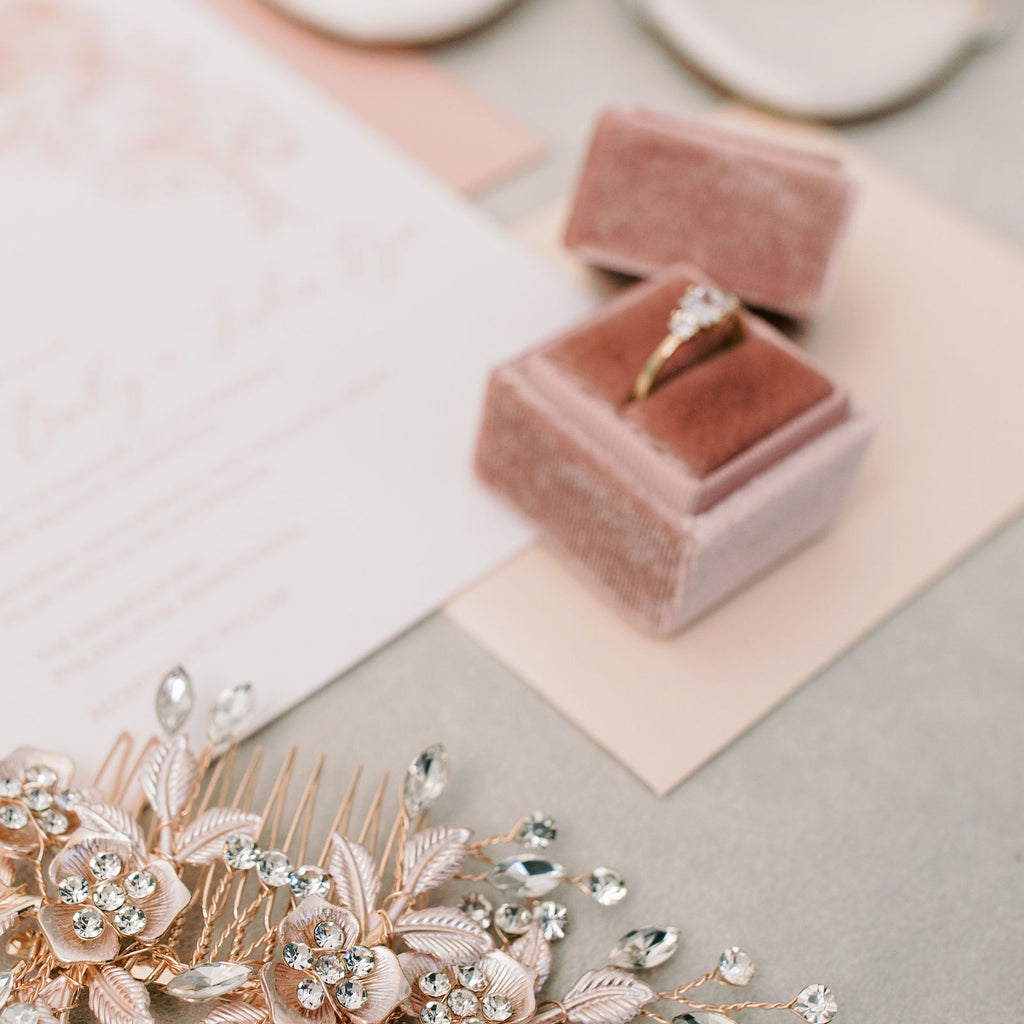 Dusty Rose Square Velvet Ring Box