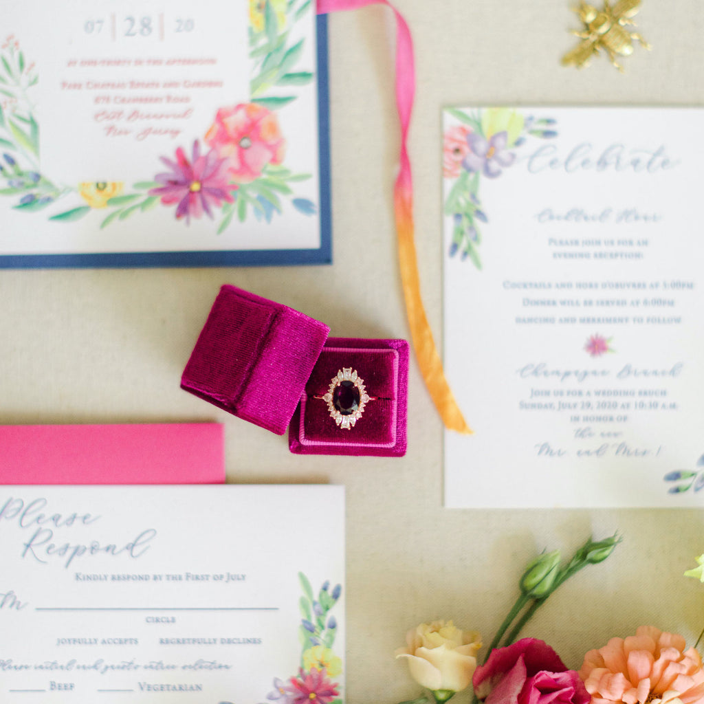 Fuchsia Square Velvet Ring Box
