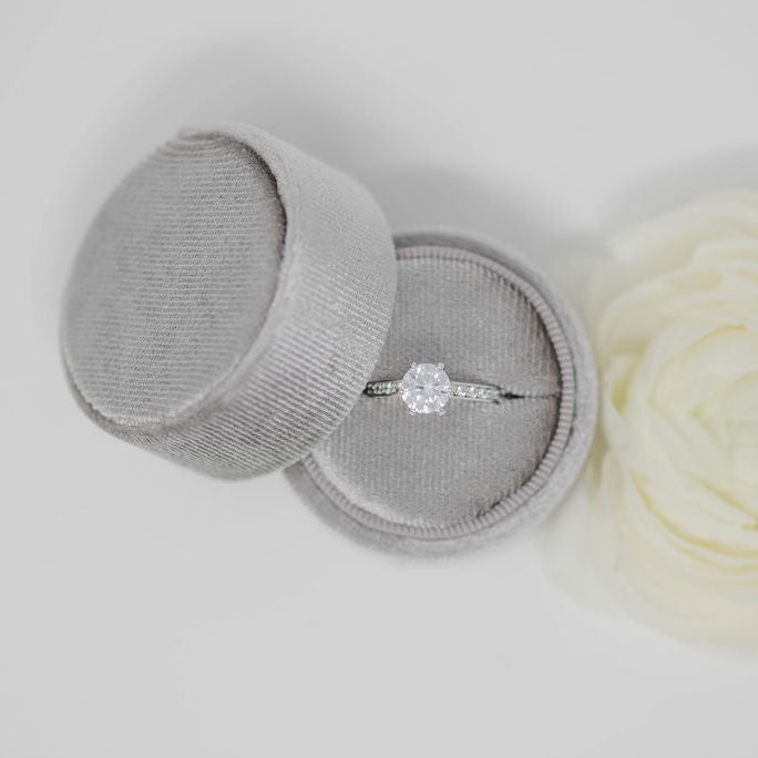 Grey Round Velvet Ring Box