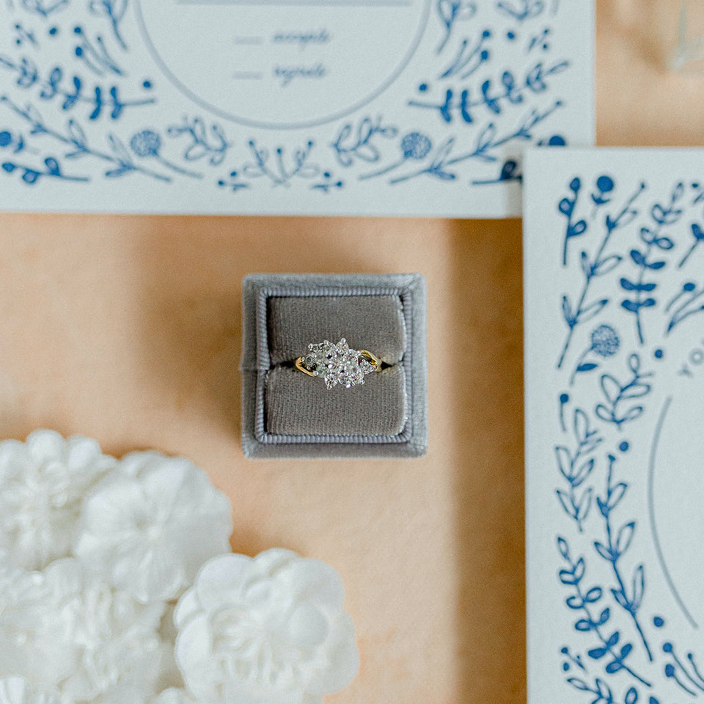Grey Square Velvet Ring Box
