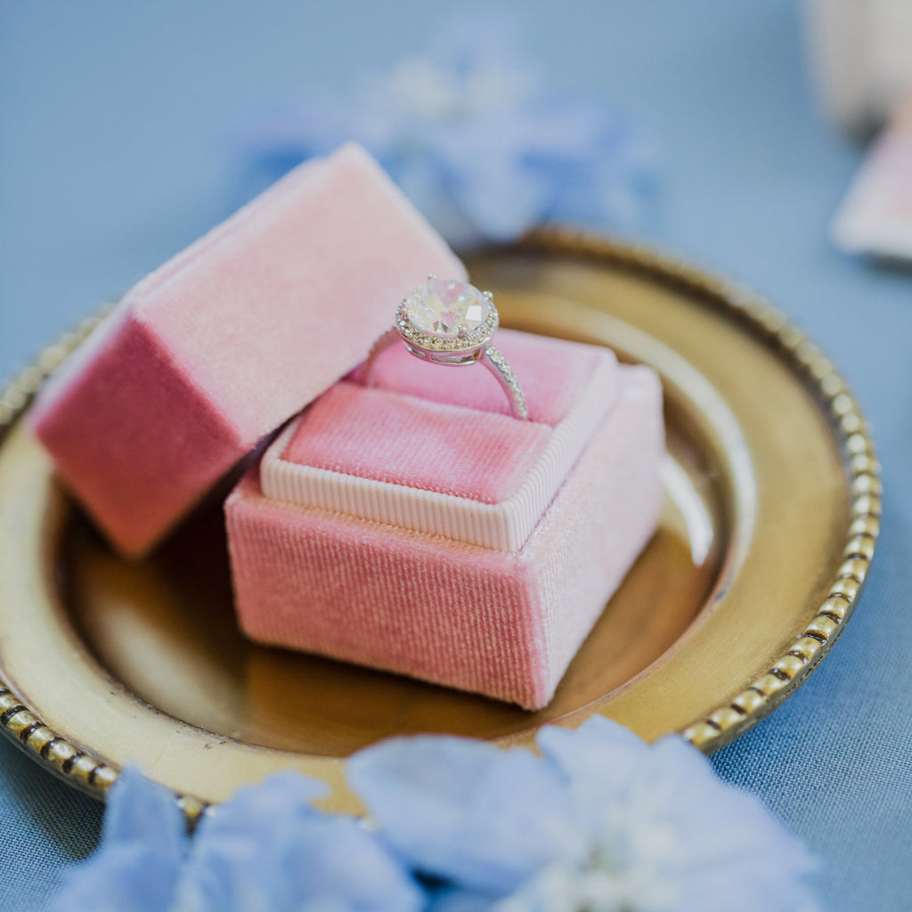 Pink Square Velvet Ring Box