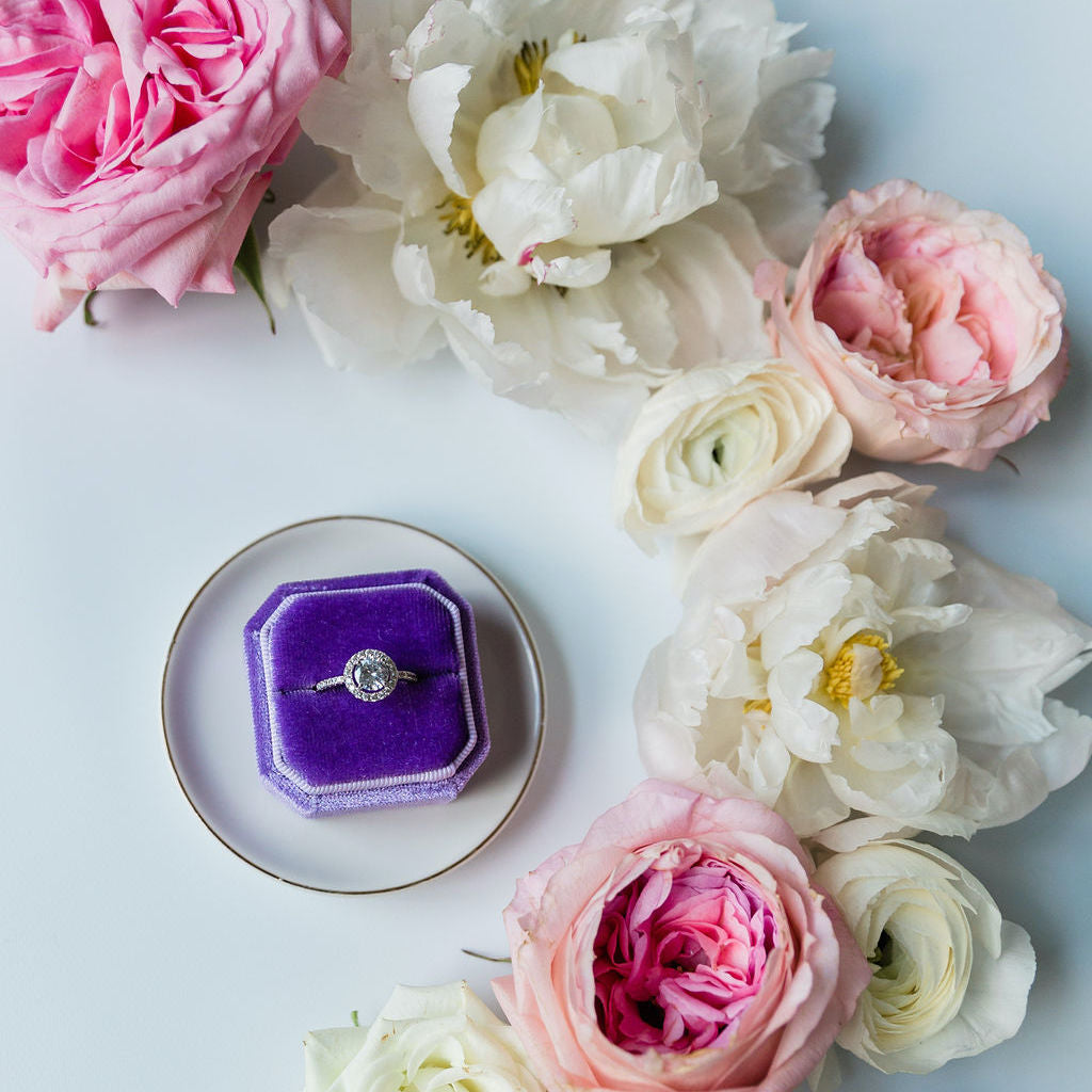 Purple Square Octagon Velvet Ring Box