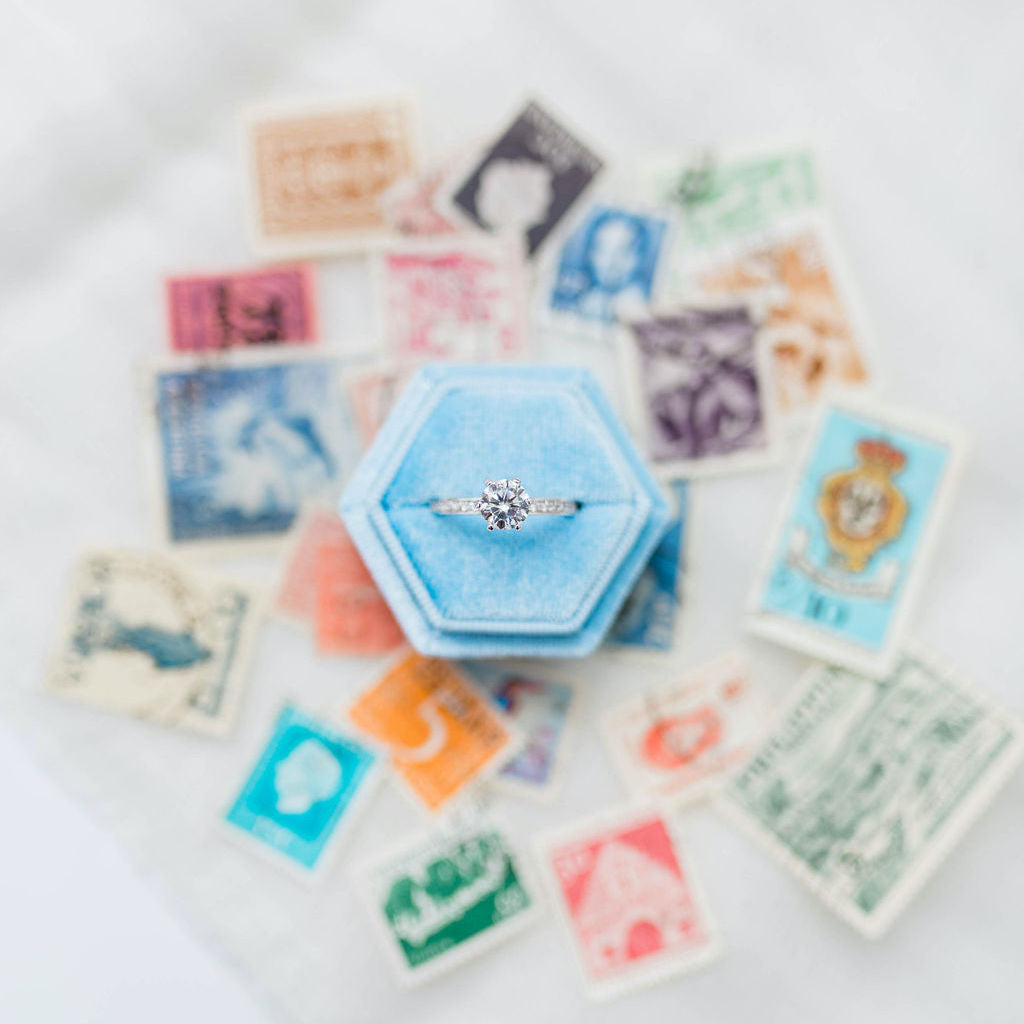 Sky Blue Hexagon Velvet Ring Box