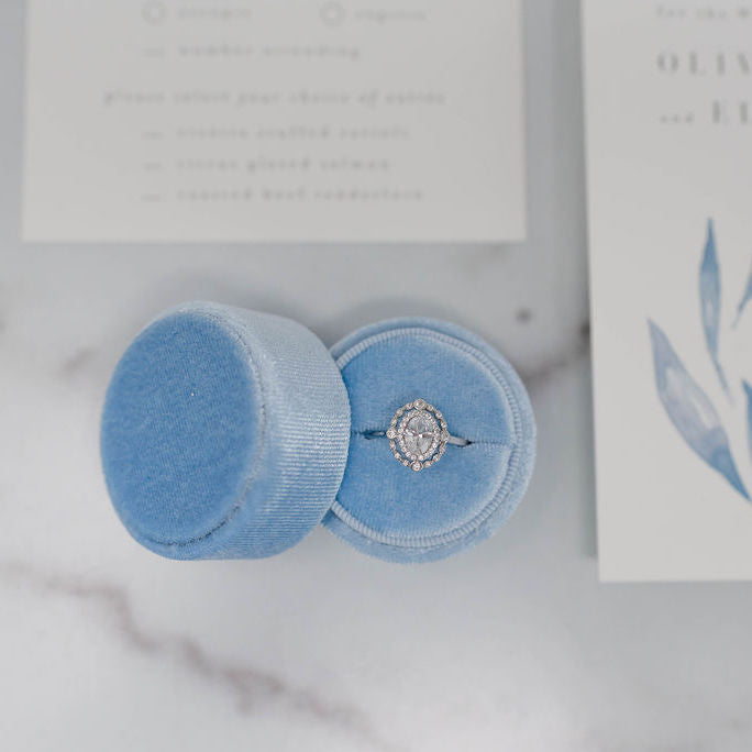 Sky Blue Round Velvet Ring Box