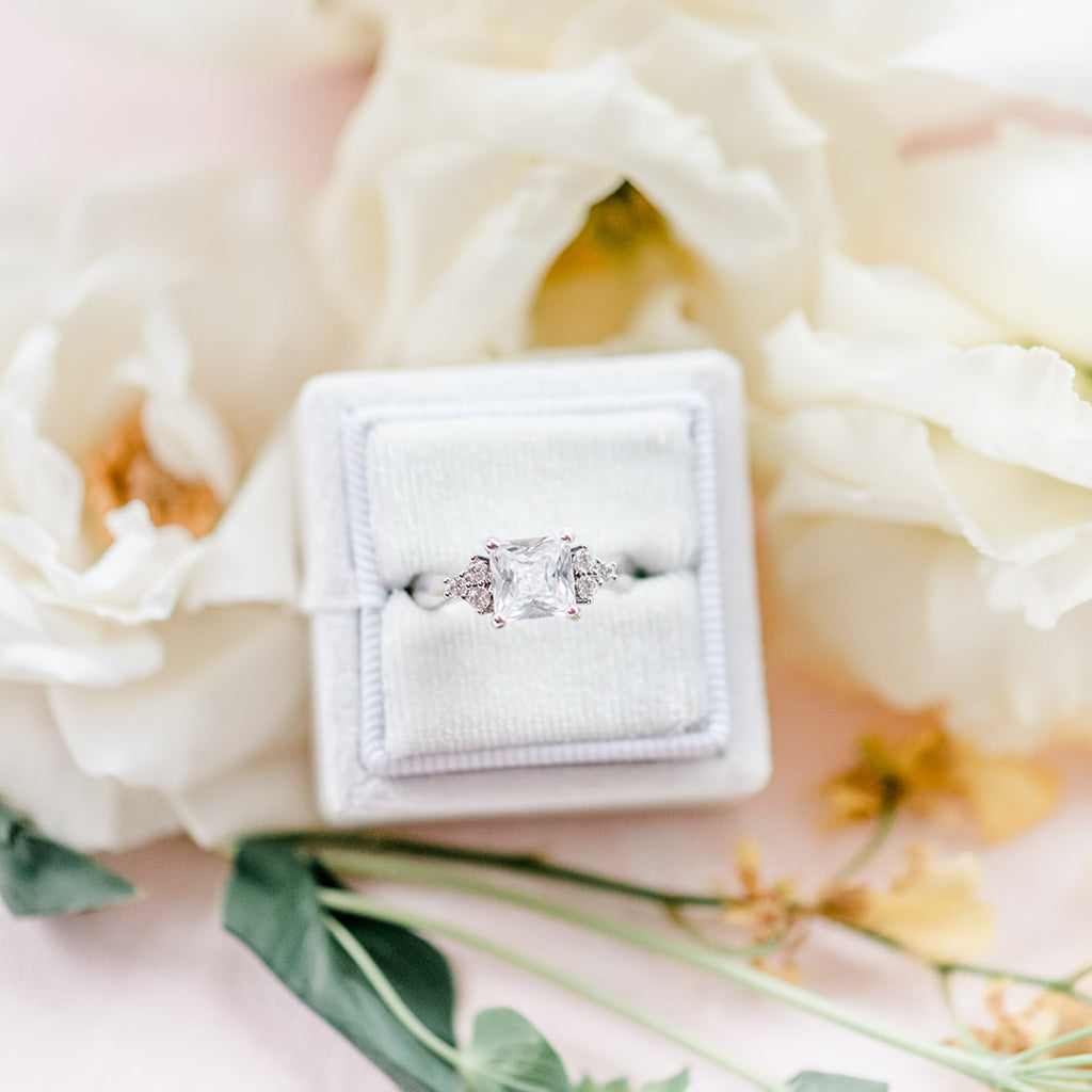 White Square Velvet Ring Box