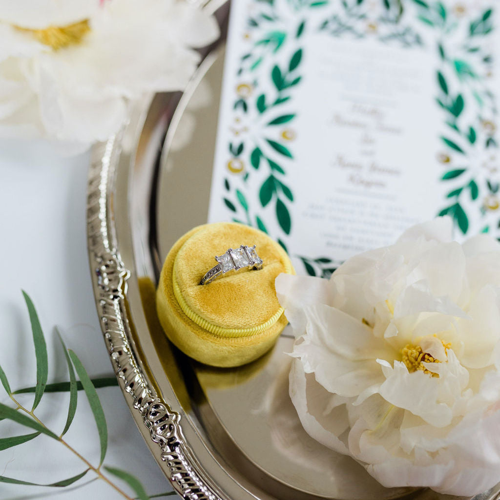 Yellow Round Velvet Ring Box