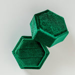 Emerald Green Two Slot Hexagon Velvet Ring Box