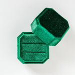 Emerald Green Two Slot Square Octagon Velvet Ring Box