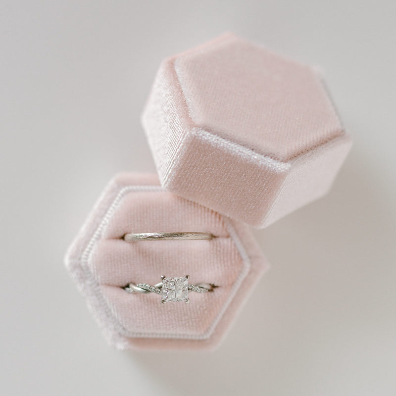 Peachy Cream Two Slot Hexagon Velvet Ring Box