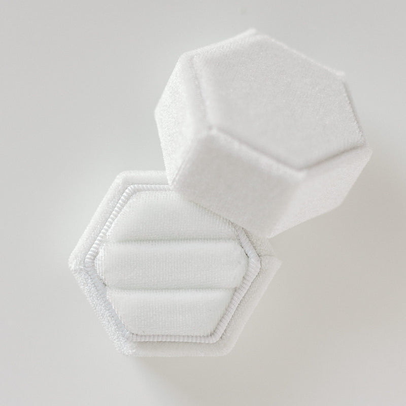 White Two Slot Hexagon Velvet Ring Box