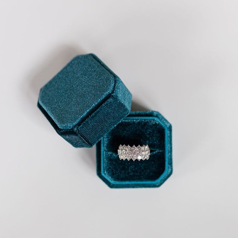 Dark Blue Square Octagon Velvet Ring Box
