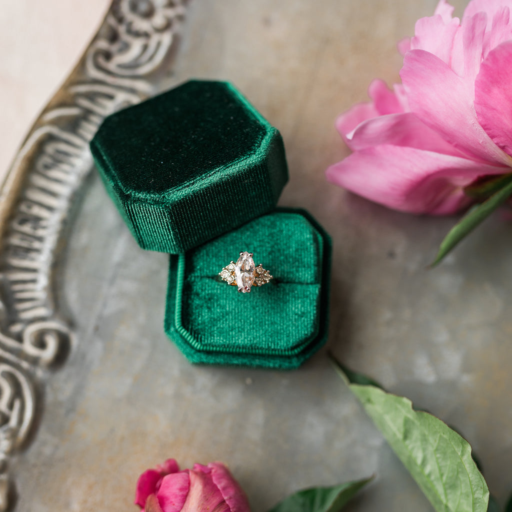 Emerald Green Square Octagon Velvet Ring Box