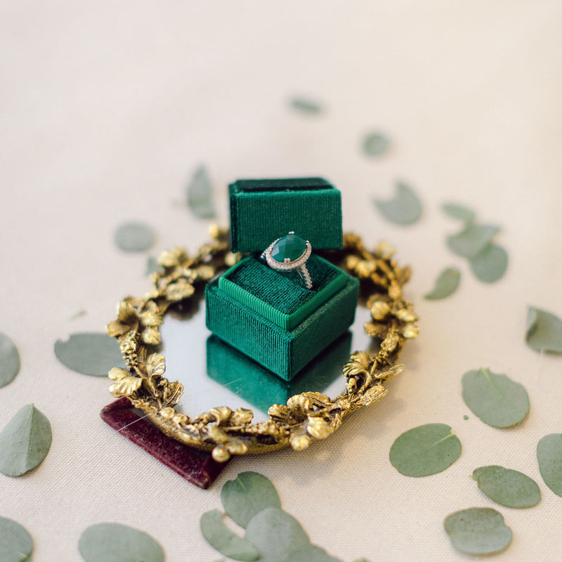 Emerald Green Square Velvet Ring Box