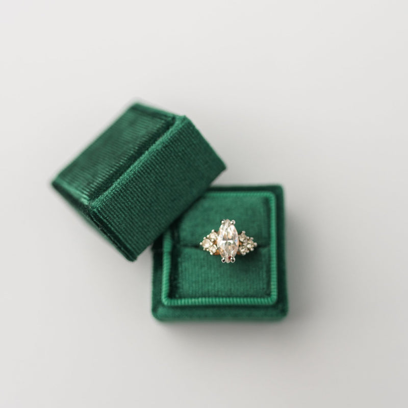 Emerald Green Square Velvet Ring Box