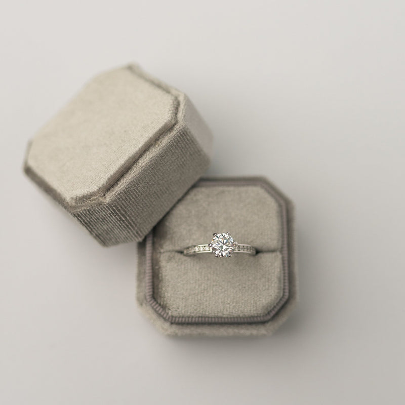 Grey Square Octagon Velvet Ring Box