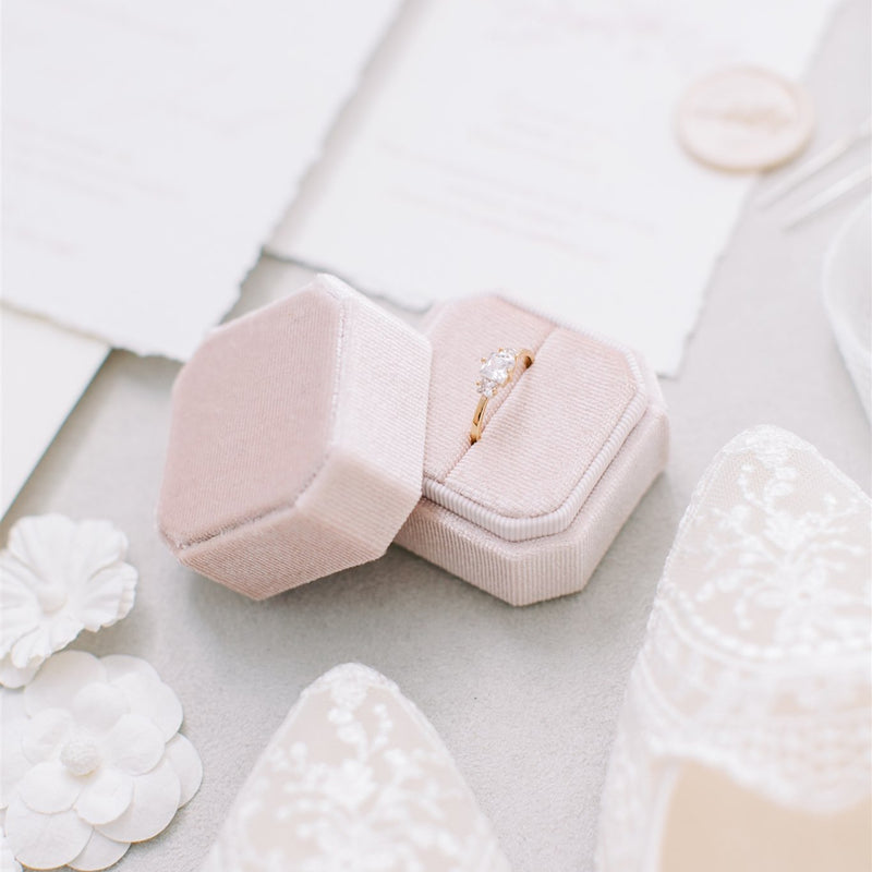 Peachy Cream Square Octagon Velvet Ring Box