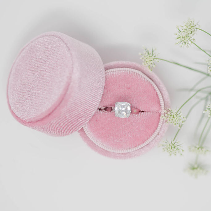 Pink Round Velvet Ring Box