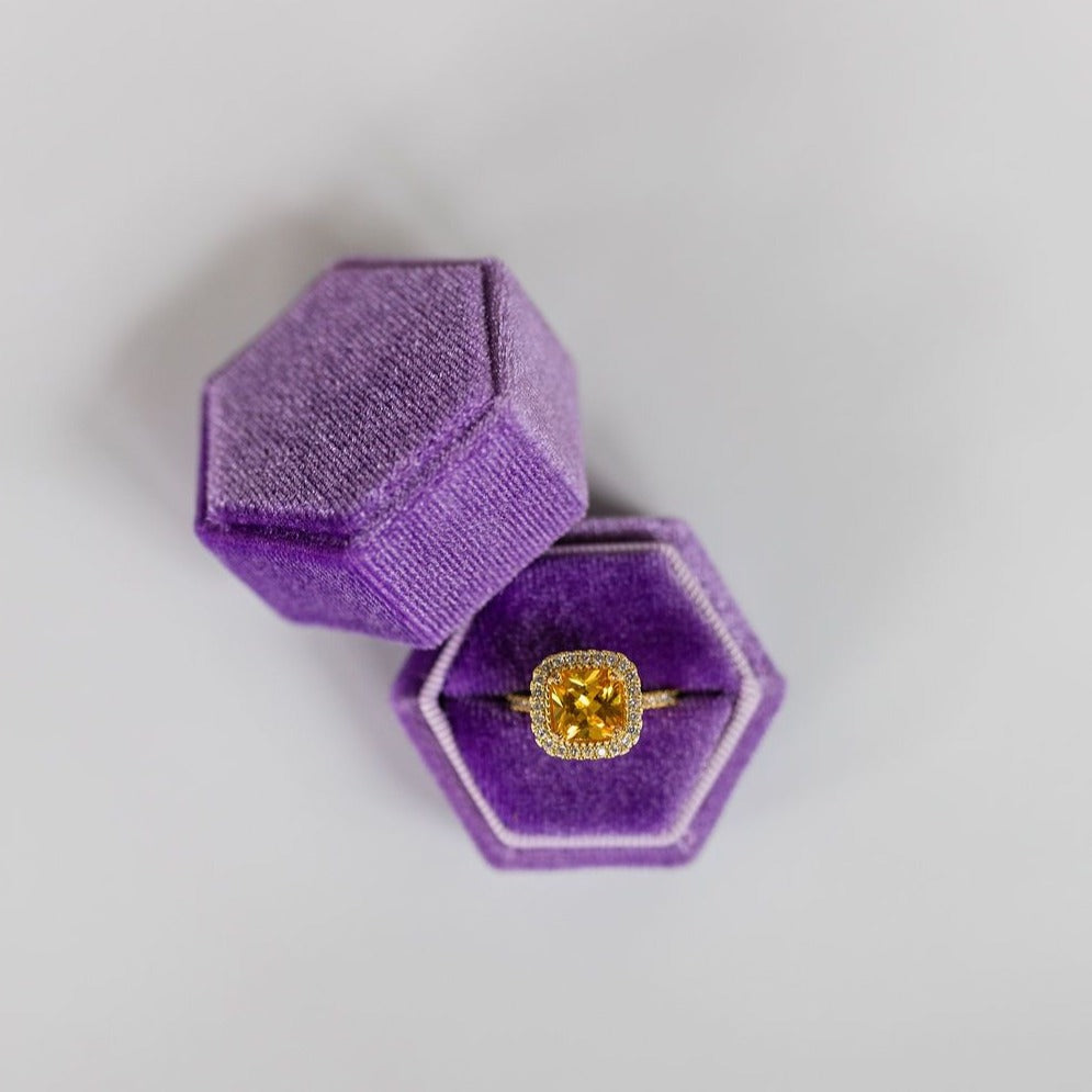 Purple Hexagon Velvet Ring Box