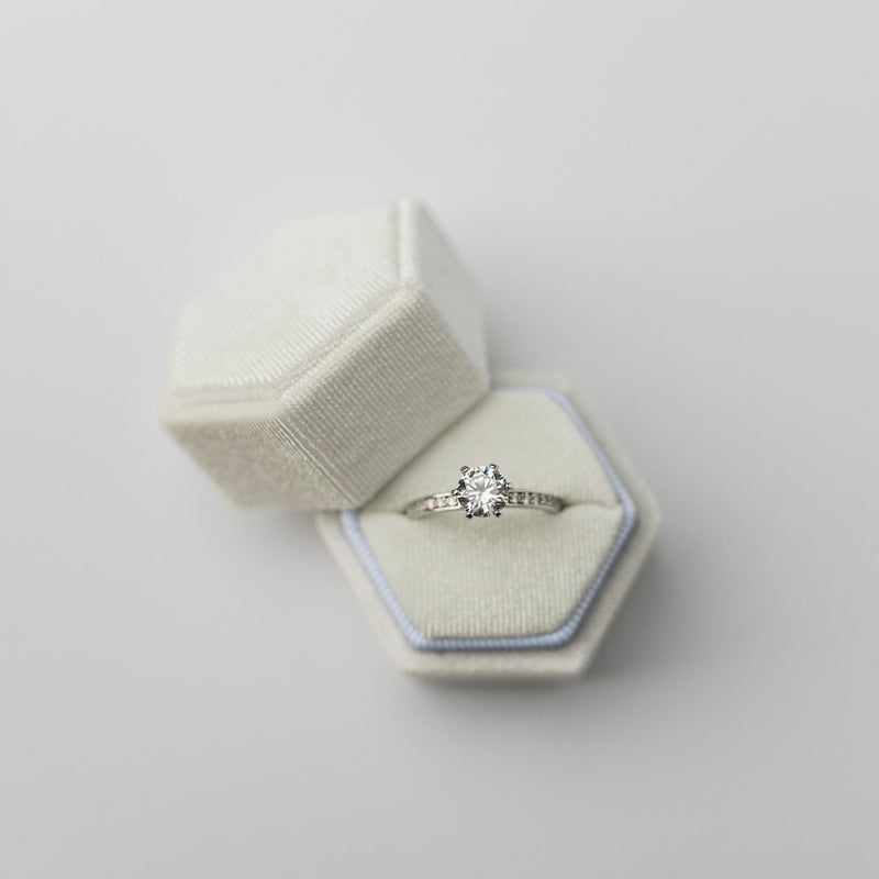 White Hexagon Velvet Ring Box