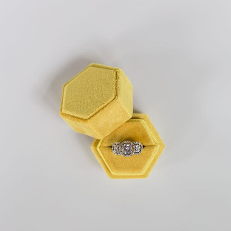 Yellow Hexagon Velvet Ring Box
